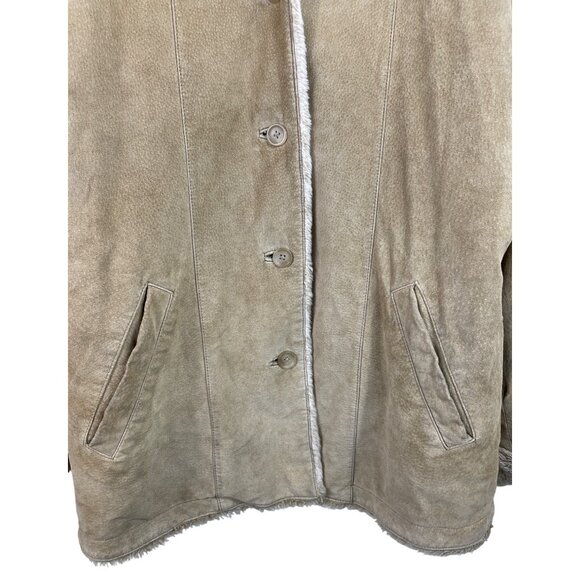 Eddie Bauer Womens Size MED Beige Tan Suede Leather Faux Fur Lined Coat Jacket - Picture 4 of 15
